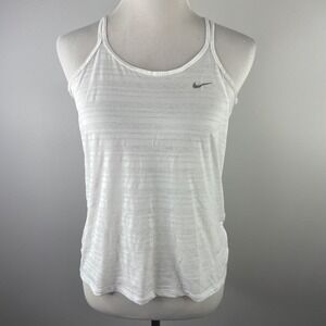 Nike Dri-FIT Strappy Racerback Tank Top White Striped 644714-100 Womens Small